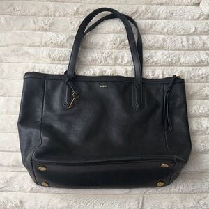 Fossil Black Leather Tote Bag
